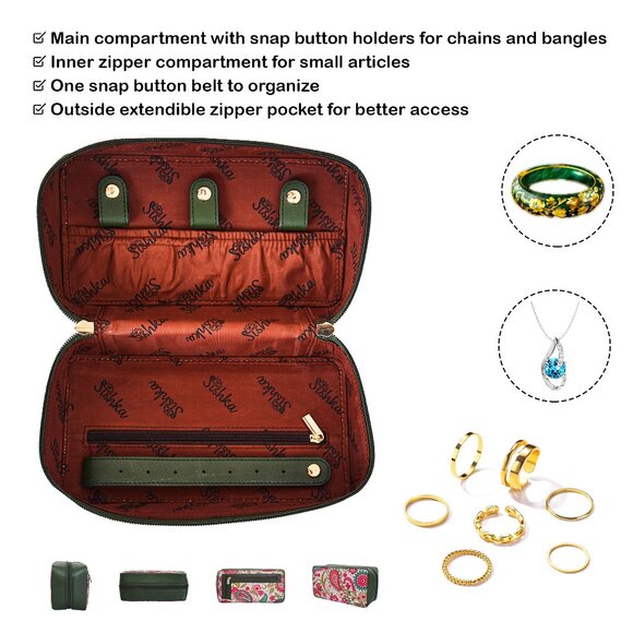 Sishka Women Hand Crafted Paisley Printed Fabric Travel Jewellery Case Pouch - Picture 4 of 9